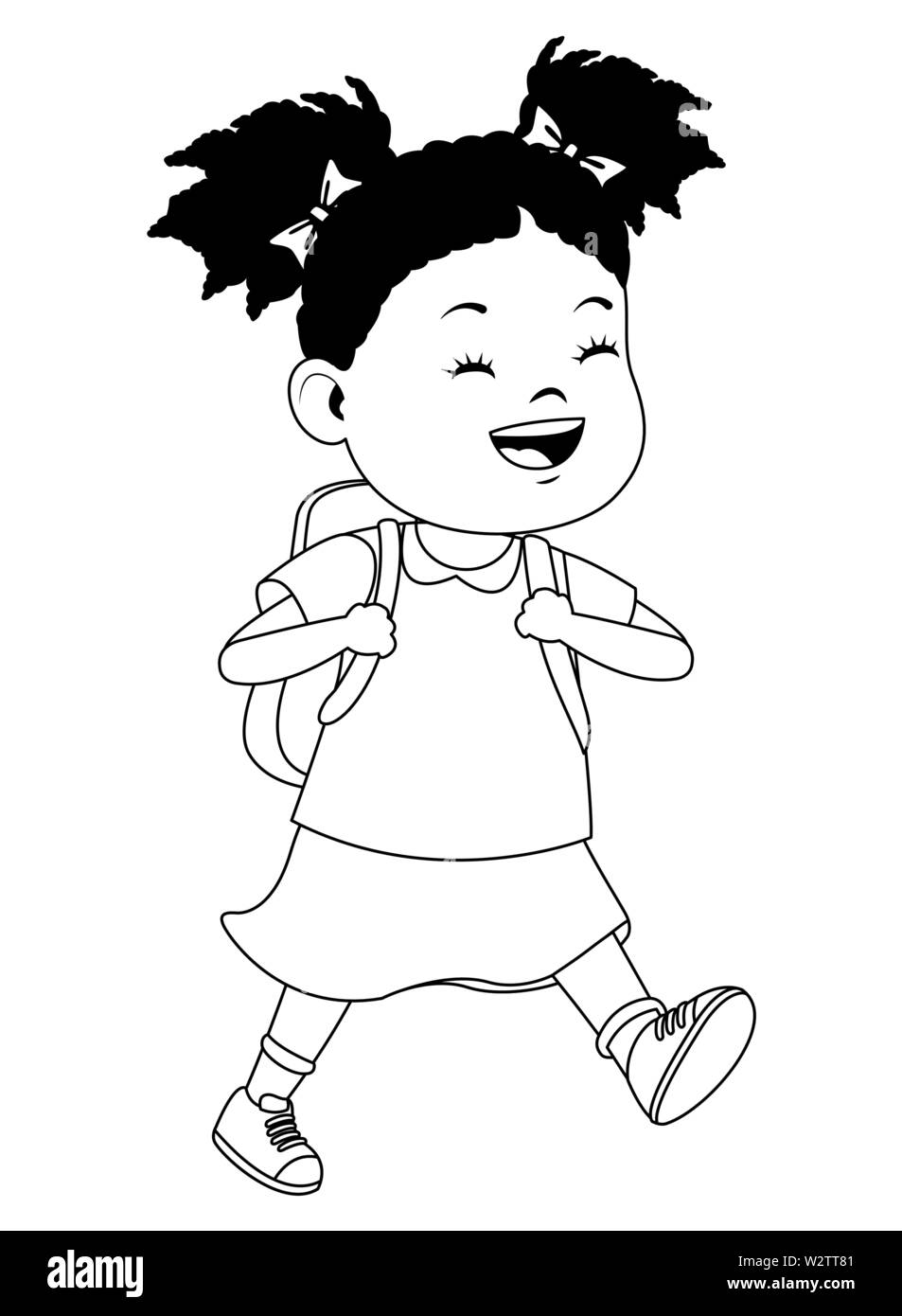 School Afro Girl With Backpack In Black And White Stock Vector Image Art Alamy