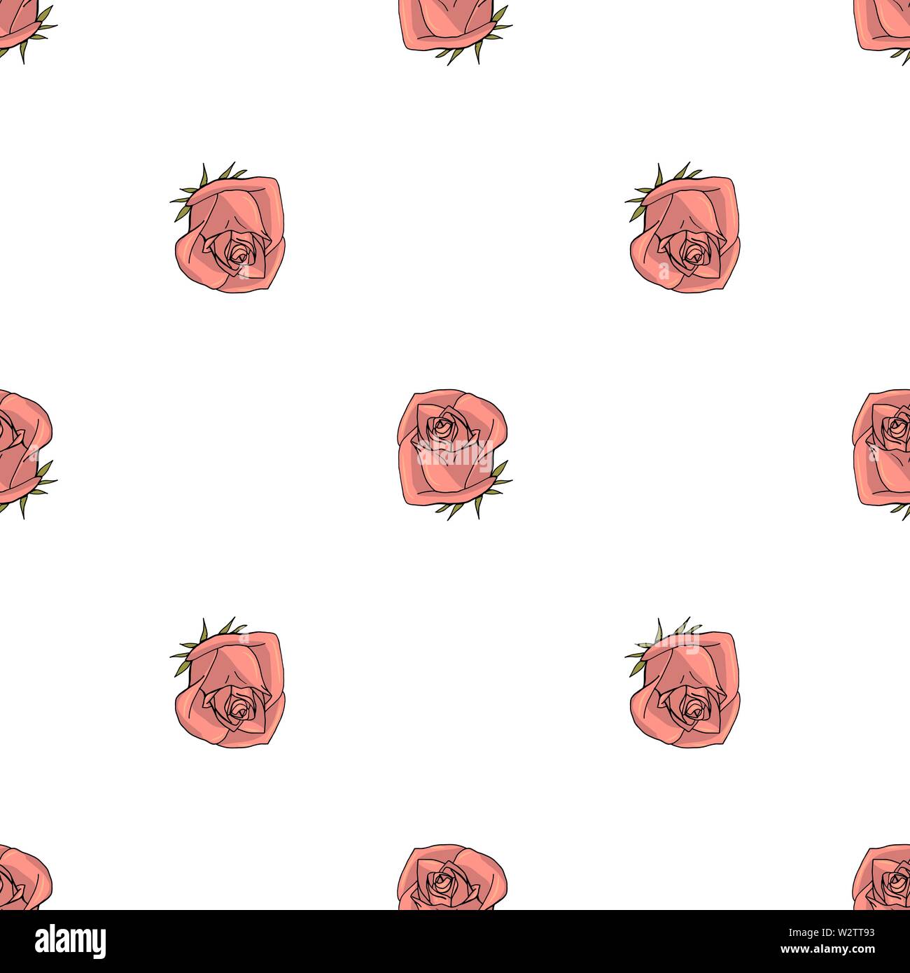 Hand drawn doodle style rose flowers seamless pattern. white background ...