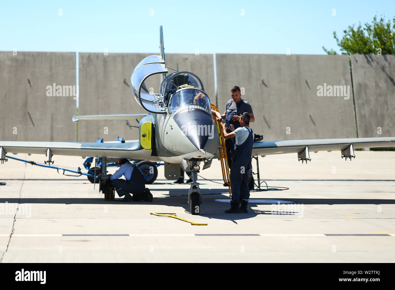 Boboc, Romania - May 22, 2019: Mechanics attend IAR 99 Soim (Hawk ...