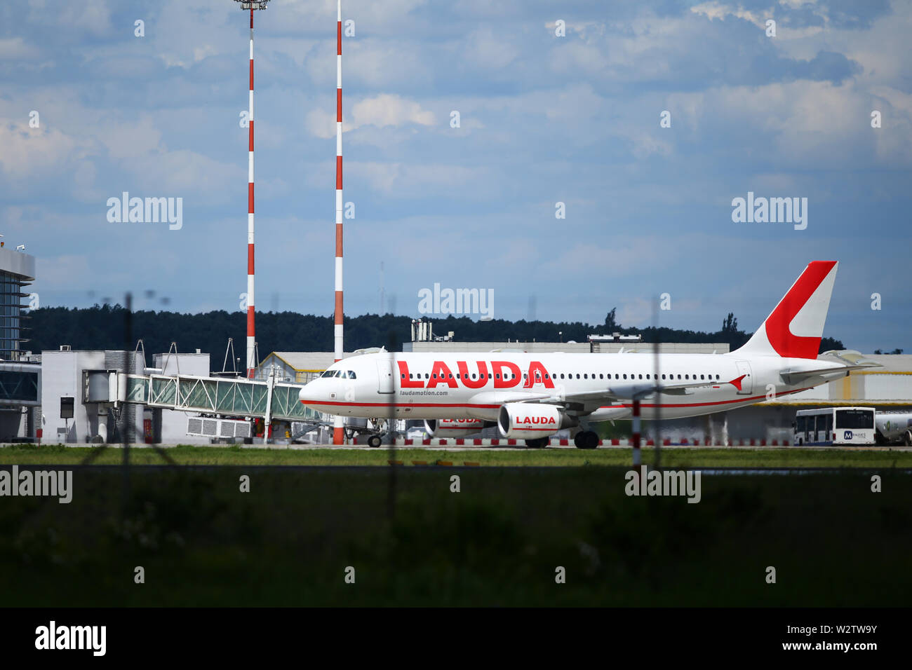 Otopeni, Romania - May 22, 2019: A Lauda commercial airplane is taking off from the Henri Coanda International Airport. Stock Photo