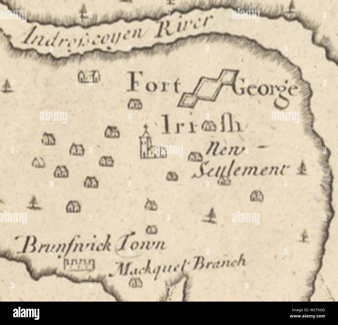 Fort Brunswick, Maine by Cyprian Southack, 1720 map inset Stock