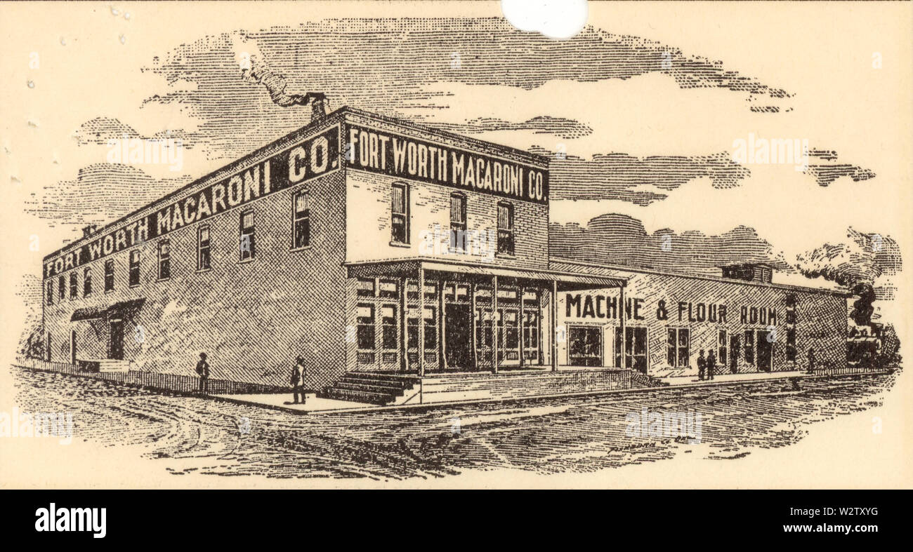 Fort Worth Macaroni Company.  This image was on the company letterhead.  The letterhead contained the follow info: Fort Worth Macaroni Co. Office and Factory Corner Park Street and Daggett Avenue Fort Worth, Texas John B. Laneri, President N. T. Mazza, Vice-President W. D. Montague, Secretary Louis Bicocchi, Treasurer and Manager   Hand written on letter was date Feb 11, 1907 Stock Photo