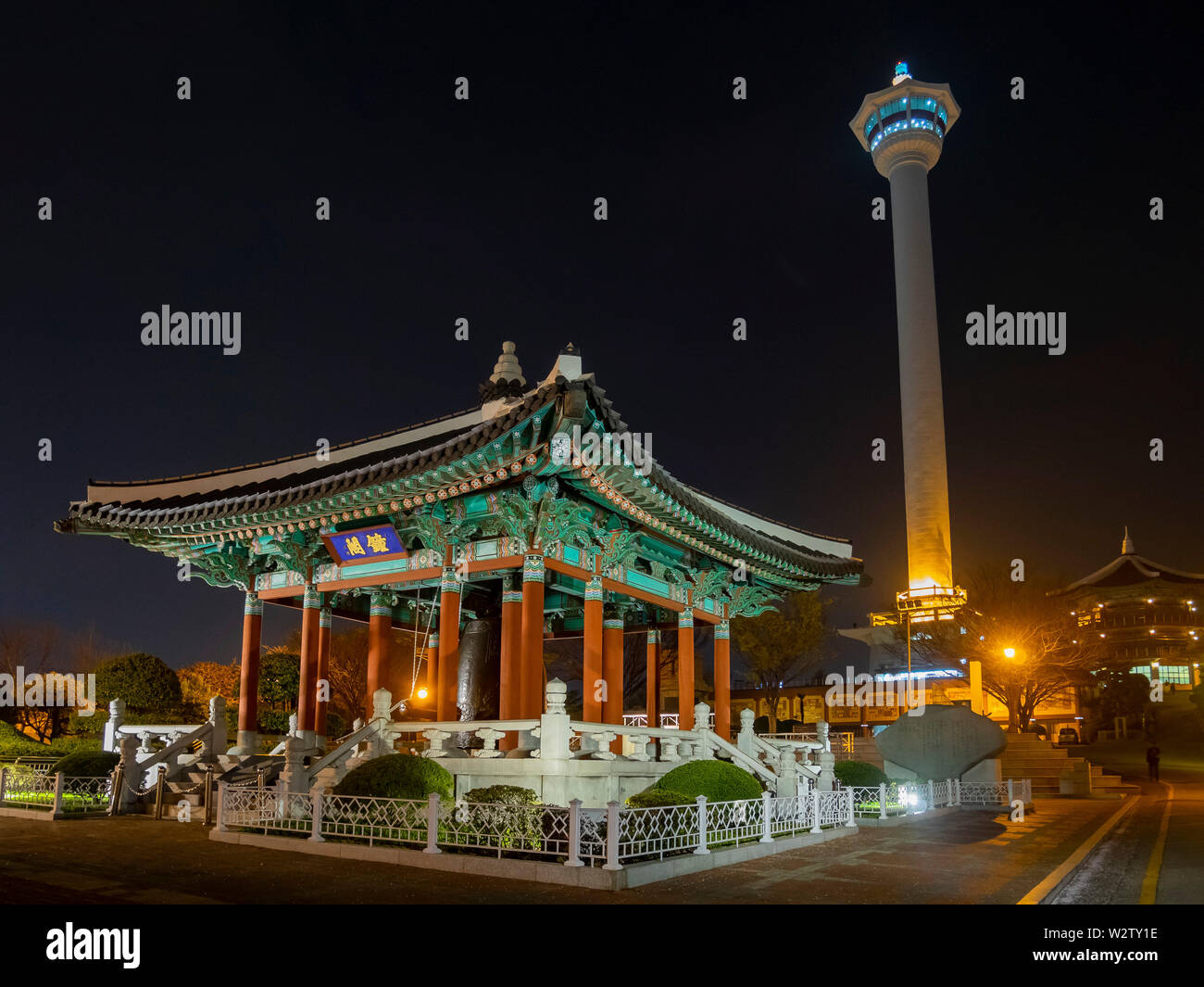 Night View Of The Busan Tower And Yongdusan Park At Busan South Korea 