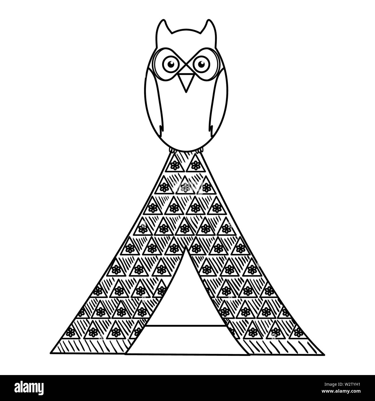 owl bird in indian tent bohemian style vector illustration design Stock ...