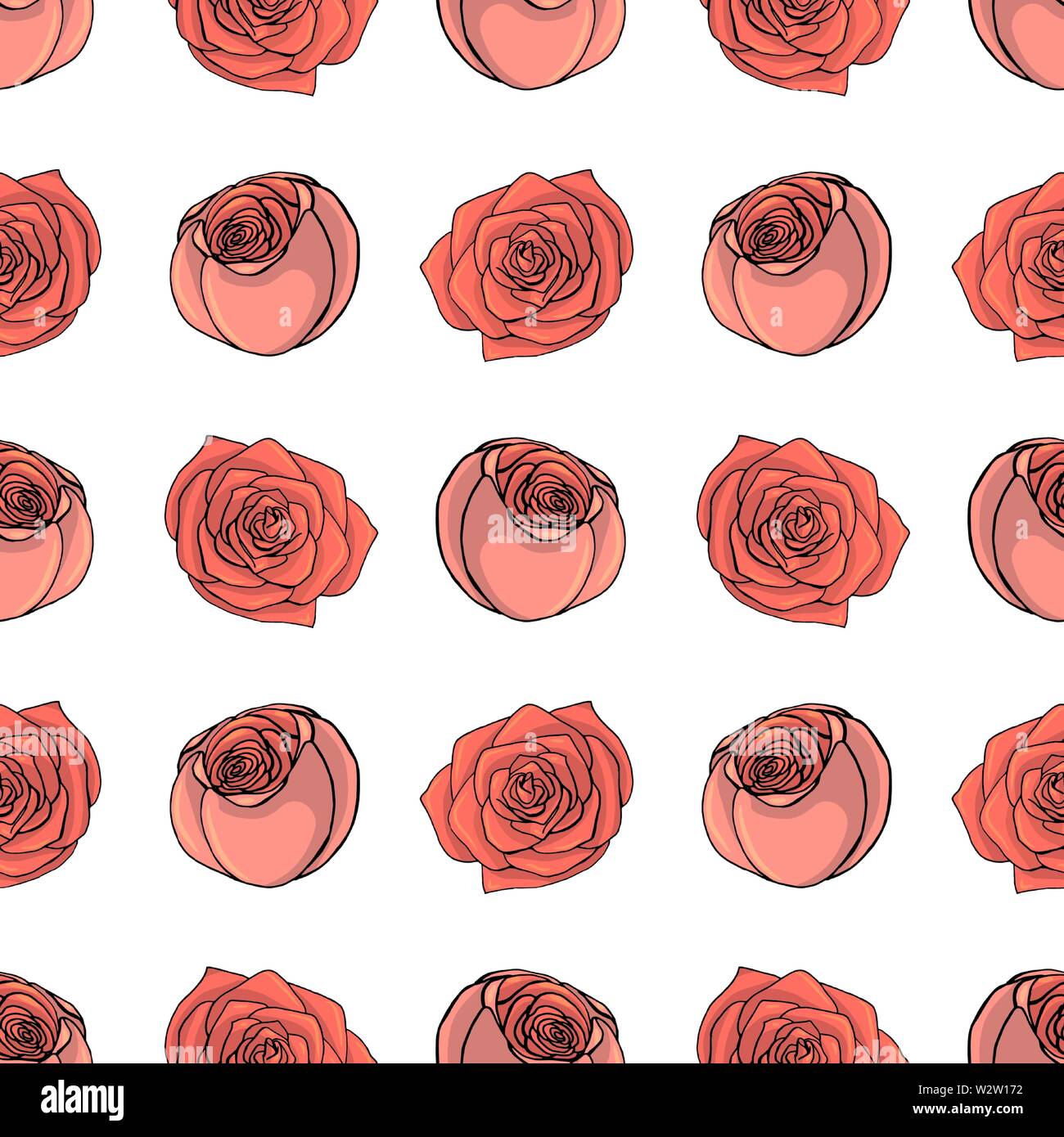 Hand drawn doodle style rose flowers seamless pattern. white background ...