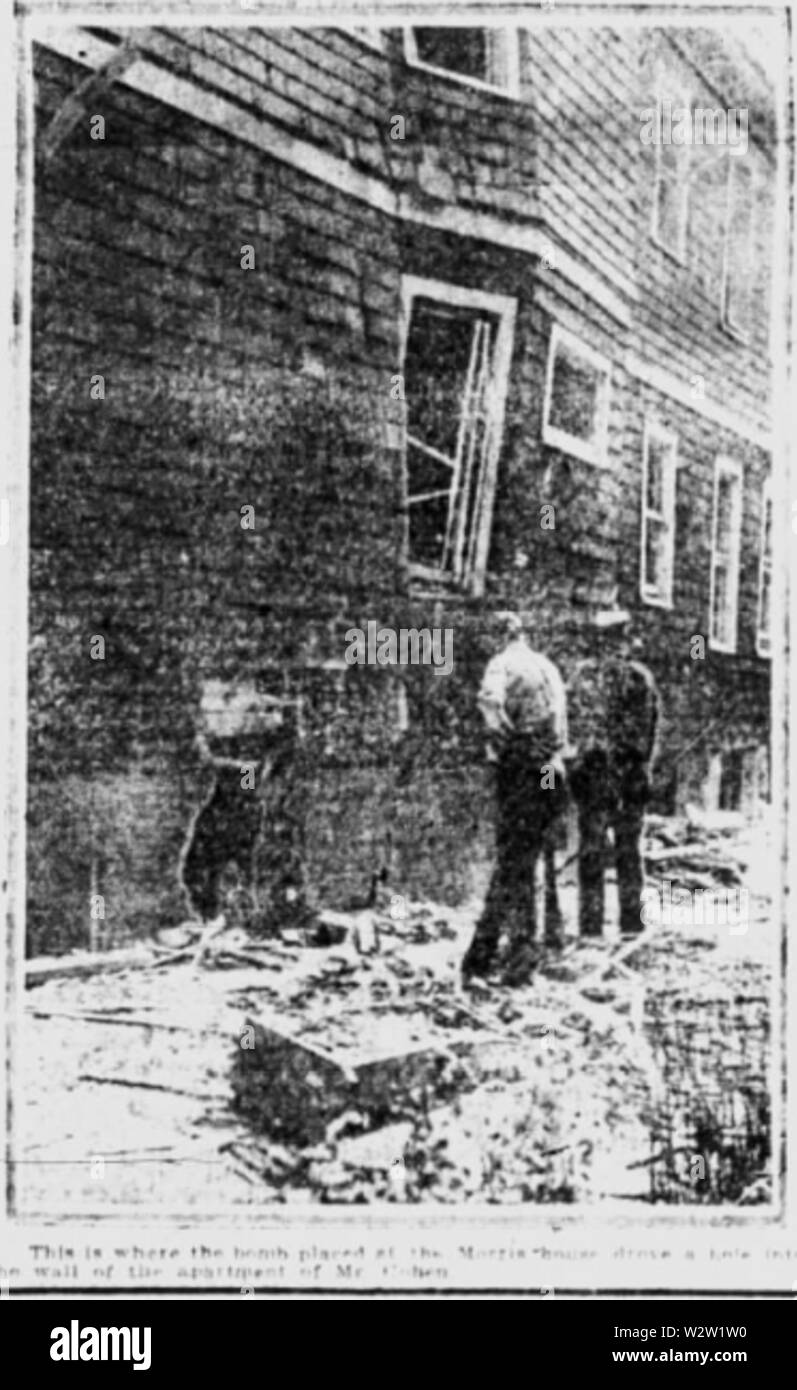 Gaping hole in the concrete foundation where an anarchist bomb had