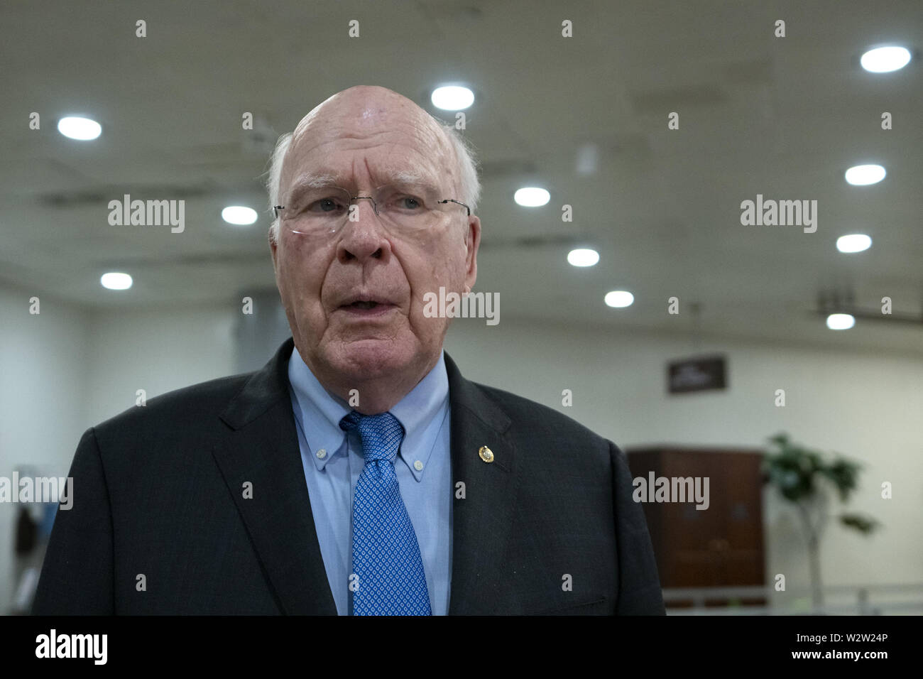 Washington, District of Columbia, USA. 10th July, 2019. United States Senator Patrick Leahy (Democrat of Vermont) arrives to a closed door briefing on American election security on Capitol Hill in Washington, DC, U.S. on July 10, 2019. Credit: Stefani Reynolds/CNP/ZUMA Wire/Alamy Live News Stock Photo