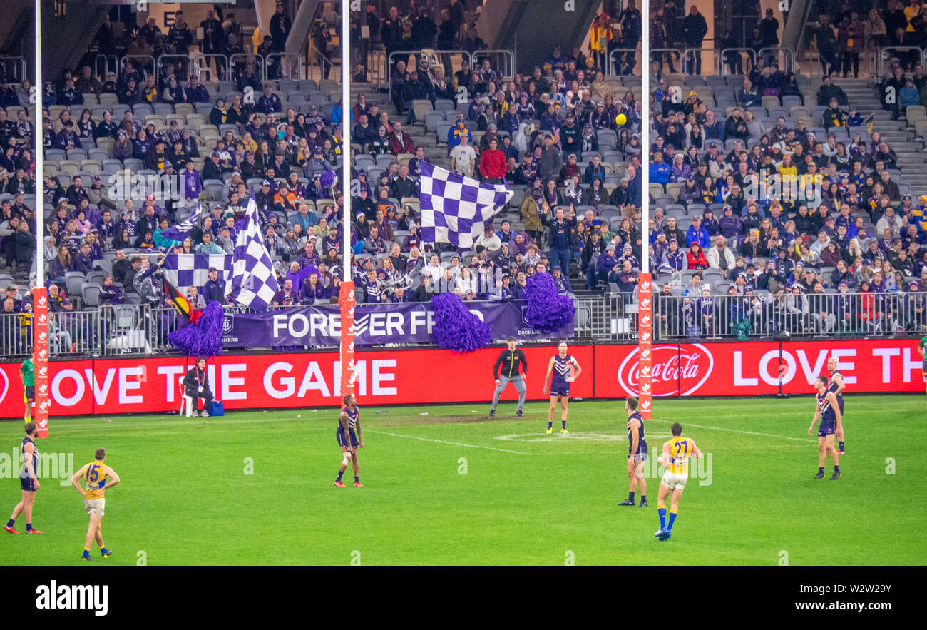 West Coast Eagles footballer Jack Darling kicking for goal in a Western