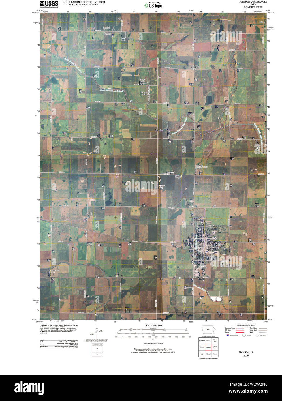 USGS TOPO Maps Iowa IA Manson 20100427 TM Restoration Stock Photo Alamy