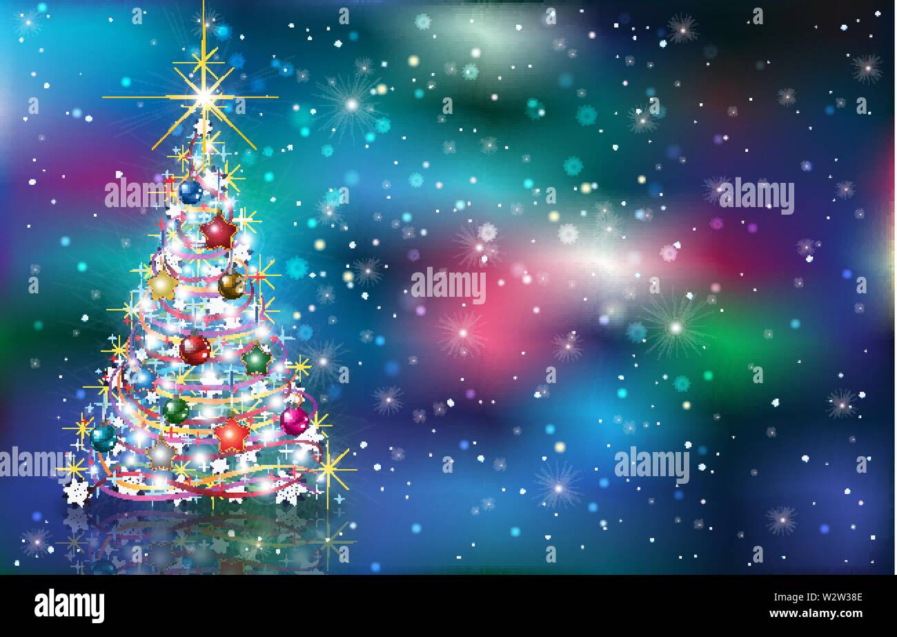 Abstract blue background with Christmas tree and decorations Stock ...
