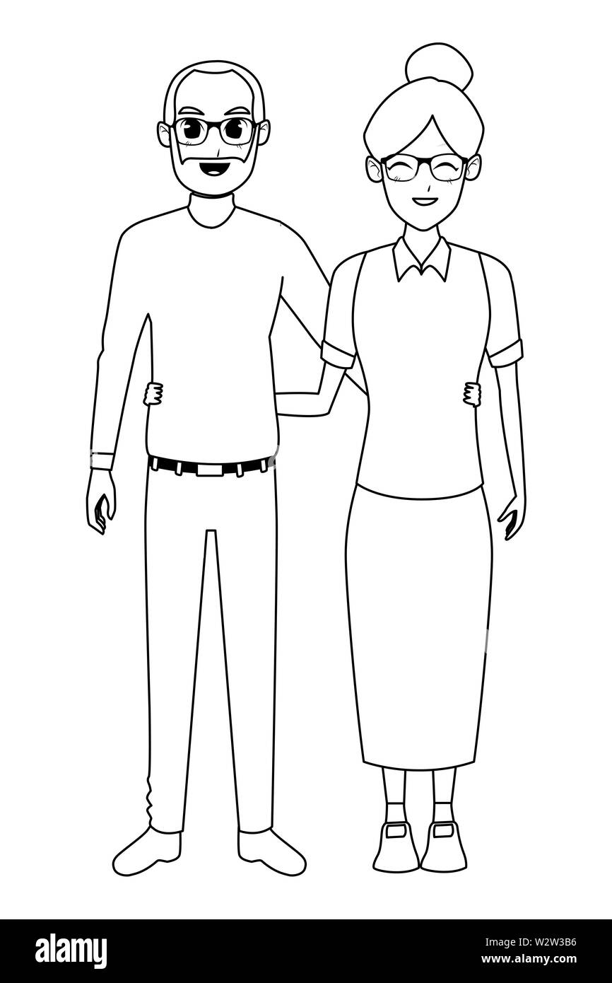 old people smiling and happy in black and white Stock Vector Image