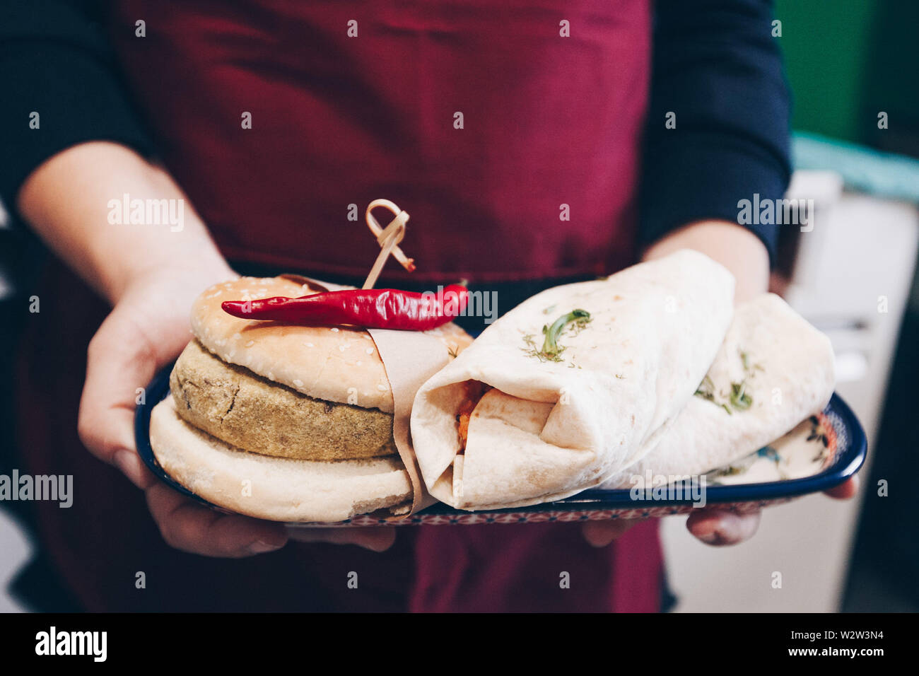 Freshly prepared organic vegan food. Stock Photo