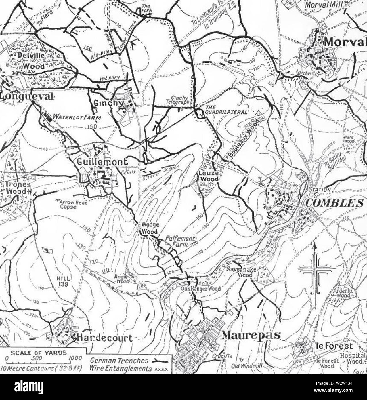 German defensive lines, vicinity of Delville Wood, Maurepas, Morval, July-September 1916 Stock Photo