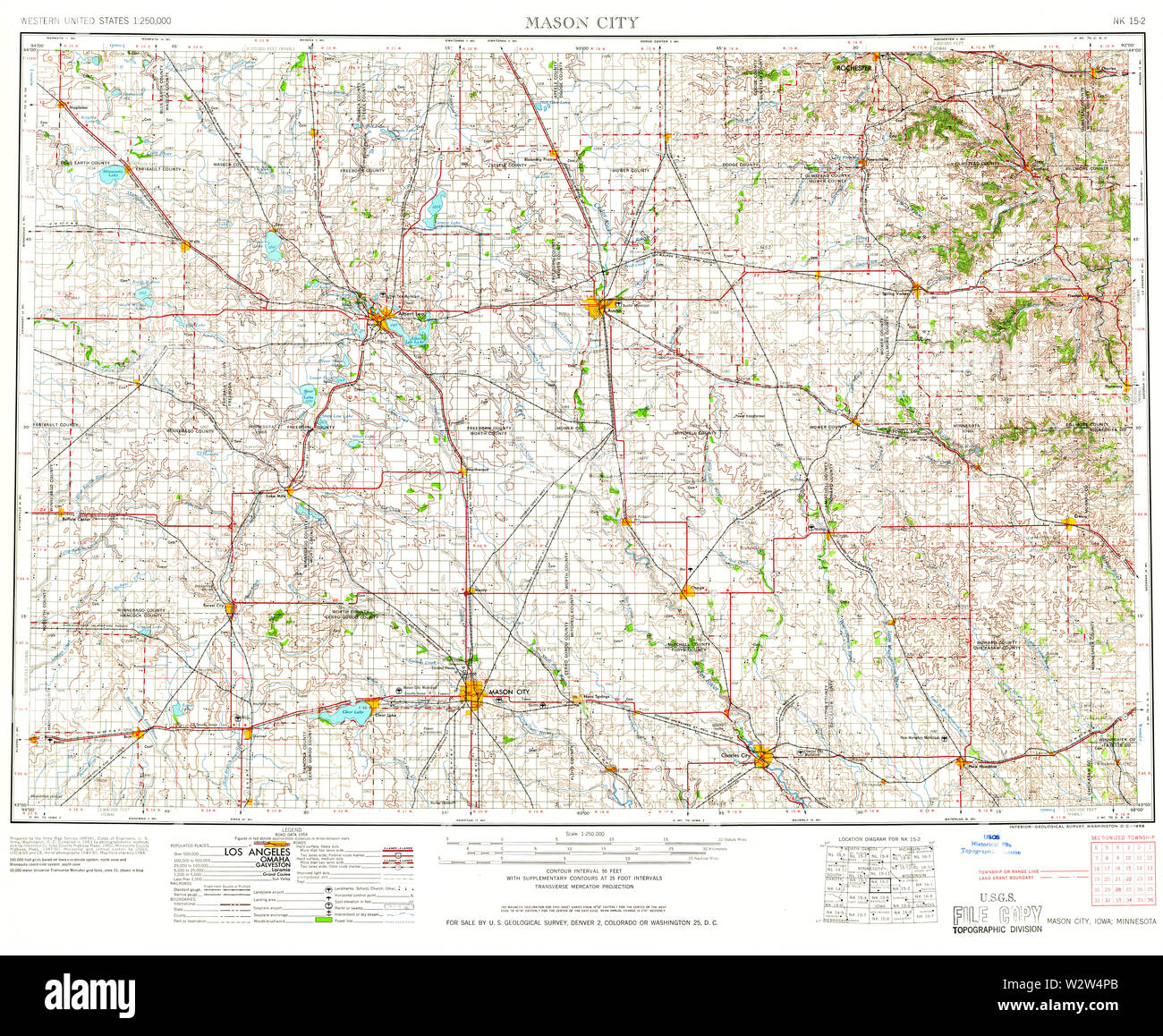USGS TOPO Maps Iowa IA Mason City 175106 1958 250000 Restoration Stock Photo