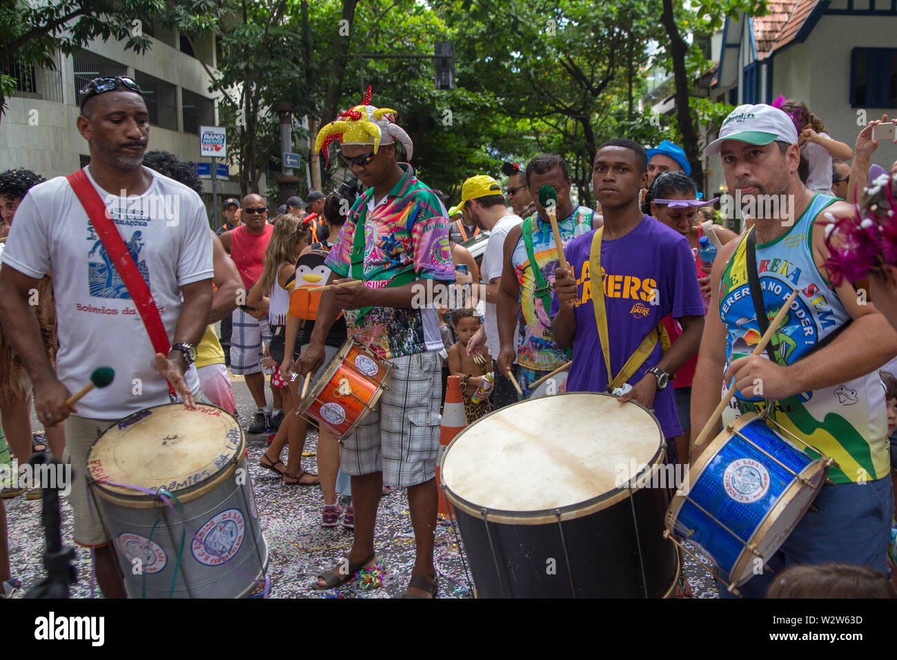 Rio de Janeiro, Brazil - Frebuary 15, 2015: people celebrating carnival on the streets of Ipanema Stock Photo
