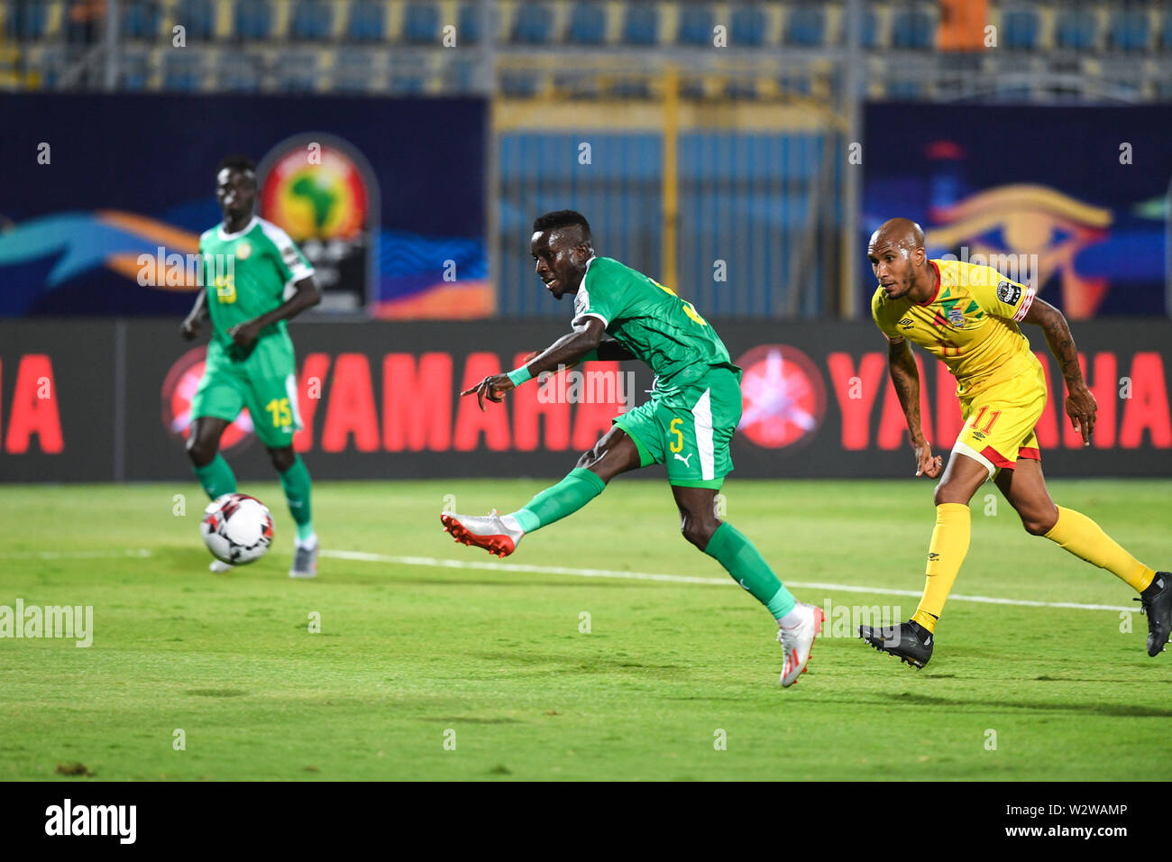 Cairo, Egypt. 10th July, 2019. Idrissa Gana Gueye (C) of Senegal scores during the quarterfinal between Senegal and Benin at the 2019 African Cup of Nations in Cairo, Egypt, July 10, 2019. Credit: Li Yan/Xinhua/Alamy Live News Stock Photo