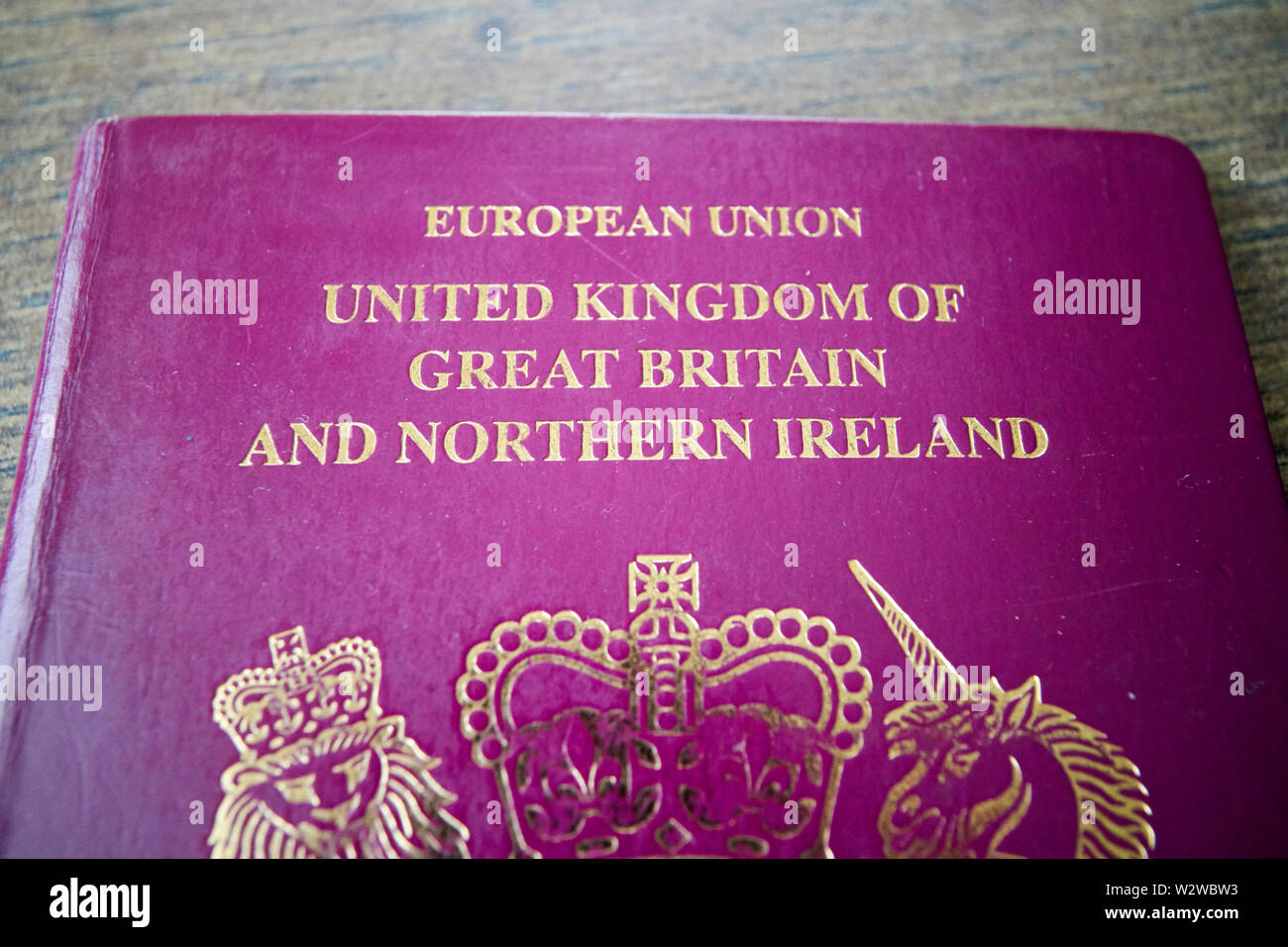 british burgundy coloured eu passport Stock Photo