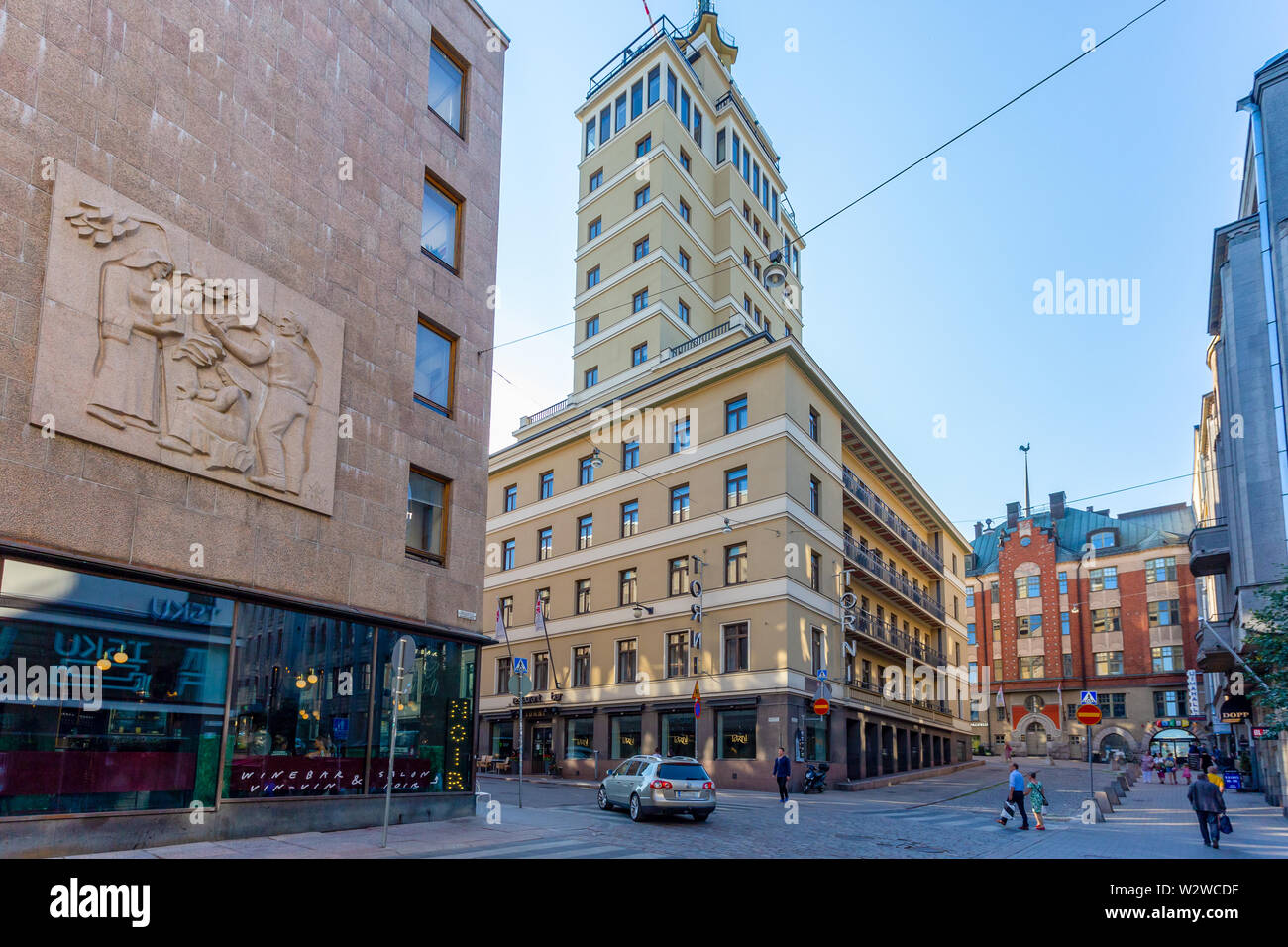 Helsinki, Finland - July 12, 2018: Hotel Torni opened in 1931 and was the tallest building in Finland until 1976 and tallest in Helsinki until 1987. Stock Photo