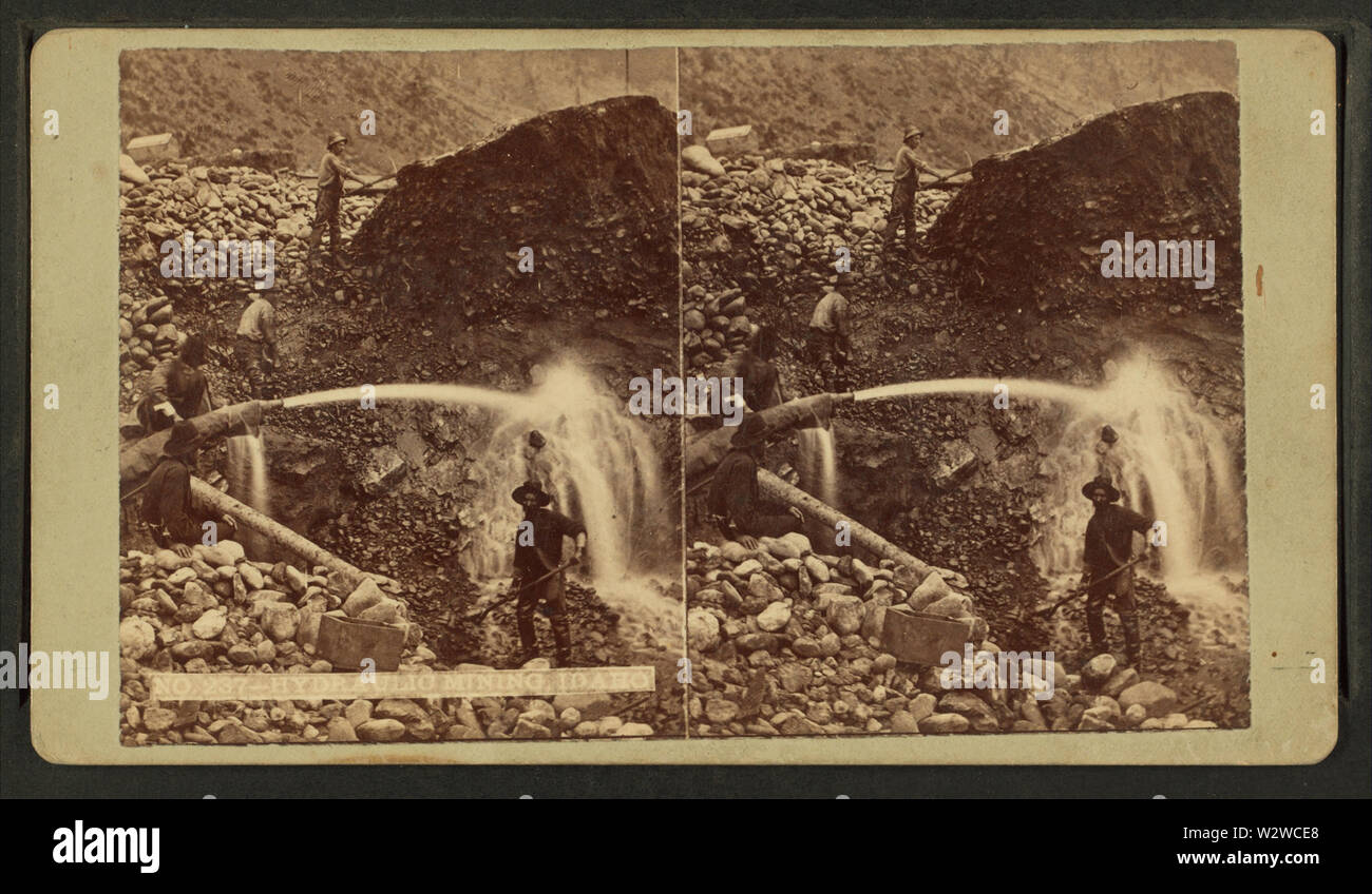 Hydraulic mining, Idaho, by Weitfle, Charles, 1836-1921 Stock Photo