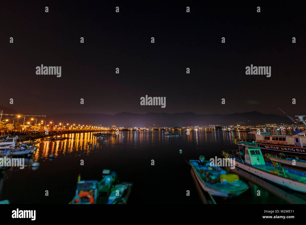 Busan, APR 2: Night view of a harbour at Jinhae on APR 2, 2014 at Busan, South Korea Stock Photo