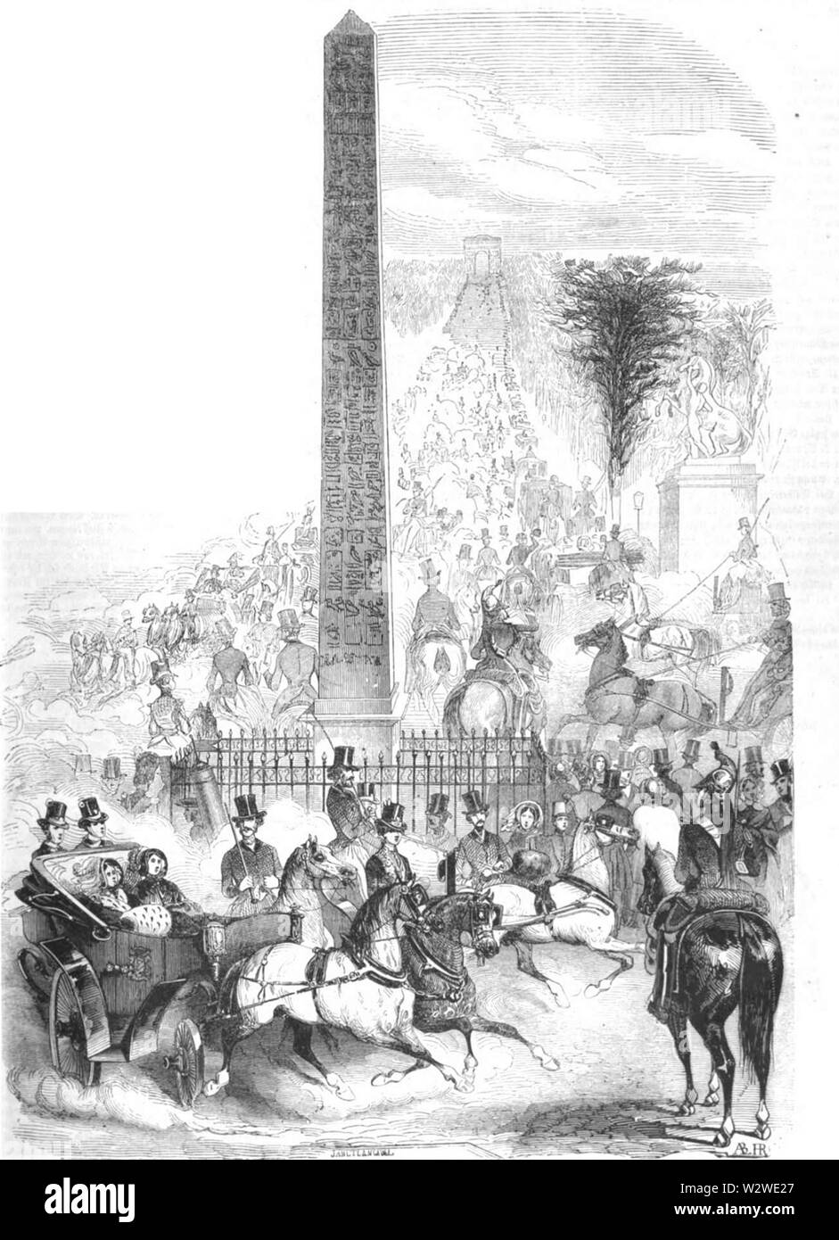 Illustrirte Zeitung (1843) 01 009 1 Der Obelisk von Luxor am Wege nach Longchamp Stock Photo