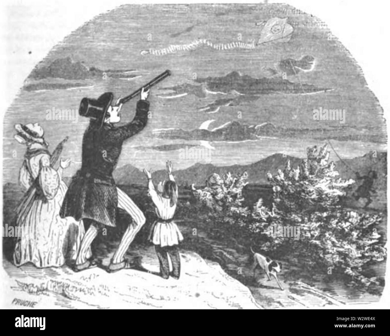 Illustrirte Zeitung (1843) 03 015 2 Vater! Laß mich den Kometen sehen! Stock Photo