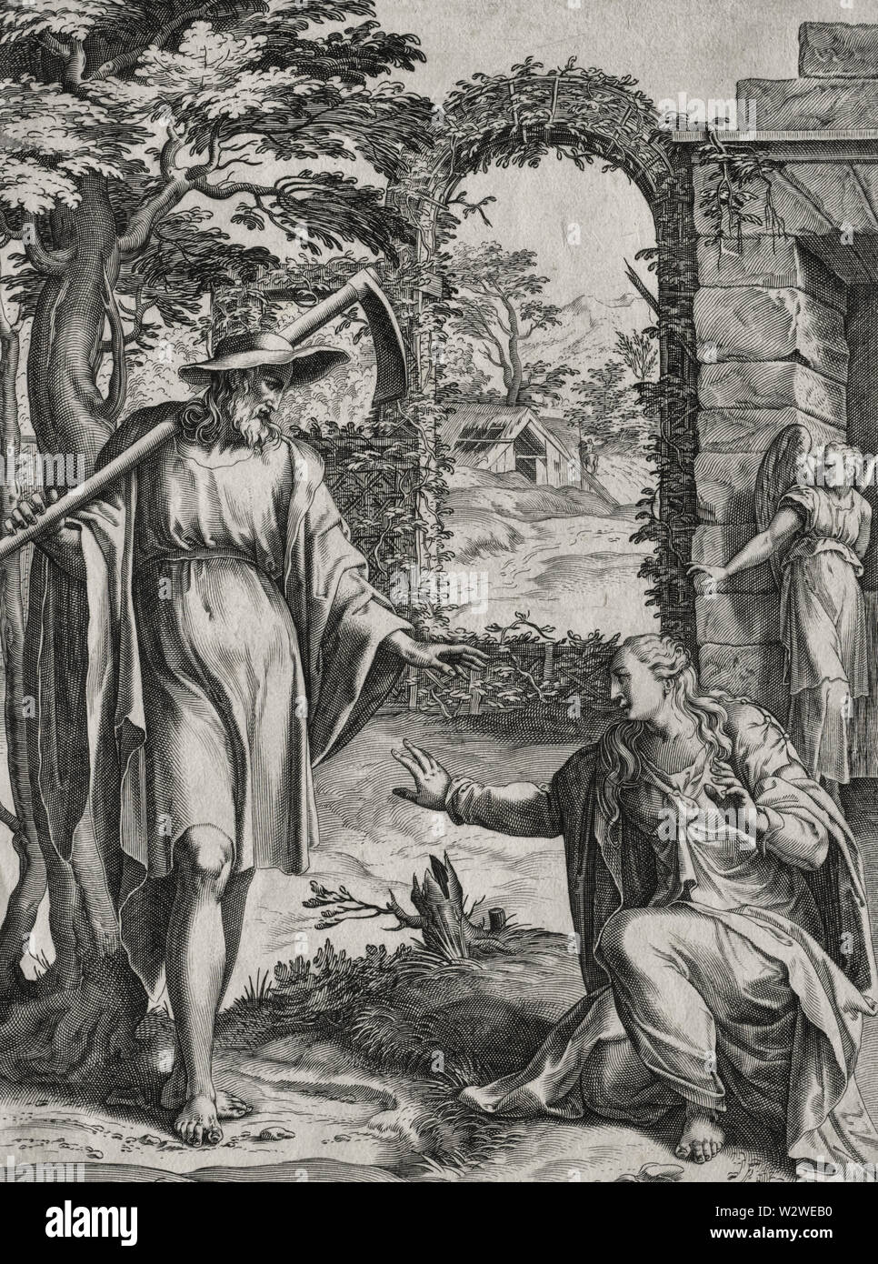 Christ Appearing to Mary Magdalen by Cornelis Cort, circa 1567 Stock Photo