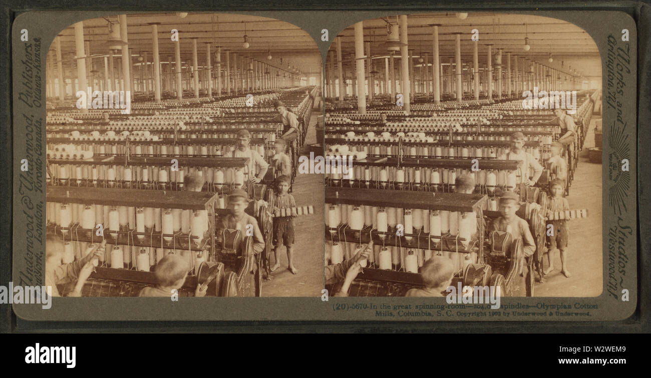 In the great spinning-room - 104,000 spindles - Olympian Cotton Mills, Columbia, SC, from Robert N Dennis collection of stereoscopic views Stock Photo