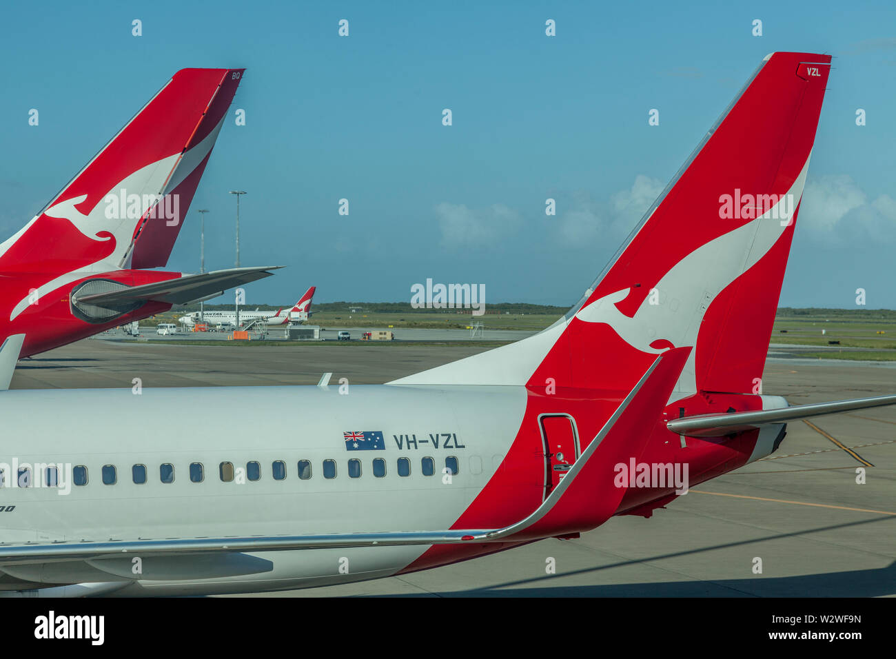 Red tails at Brisbane Airport Stock Photo