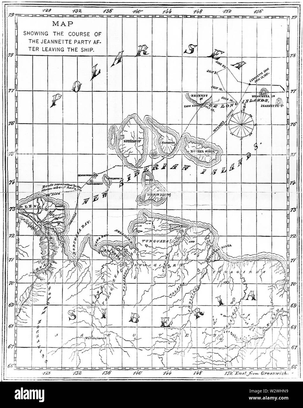 Jeannette crew map Stock Photo