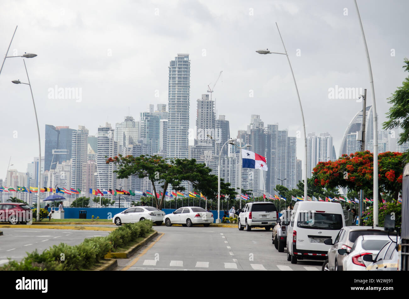 Panama City Skyline As Seen From The Entrance To Casco Viejo Historic panama-city-skyline-as-seen-from-the-entrance-to-casco-viejo-historic