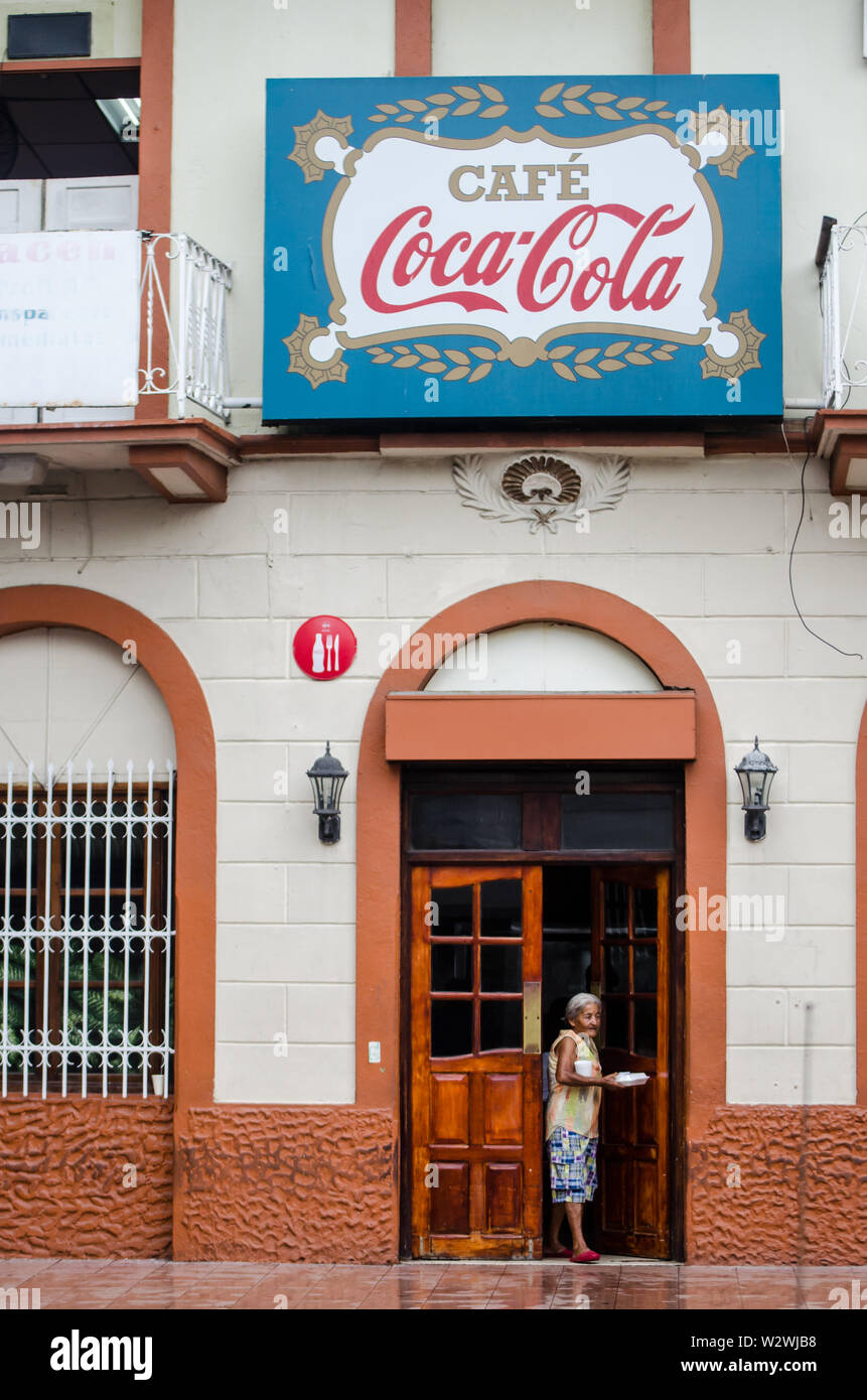 Cafe Coca Cola, located between Central Avenue and 12th Street, in front of the Santa Ana Park in Panama City Stock Photo