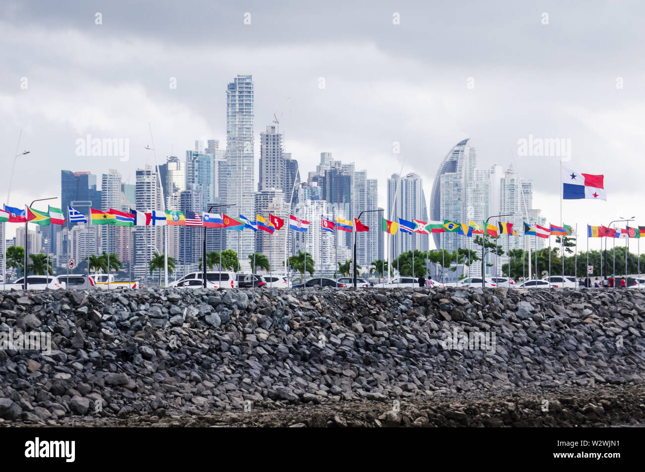 Panama City Skyline as seen from the Boardwalk Stock Photo