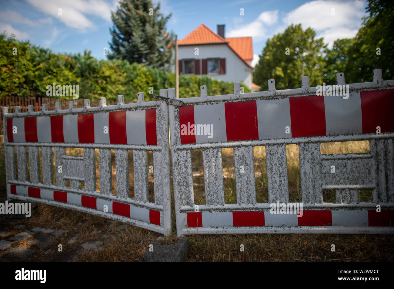 Nachterstedt Germany 10th July 19 A Barrier Fence Blocks The Road To Lake Concordia Around Ten