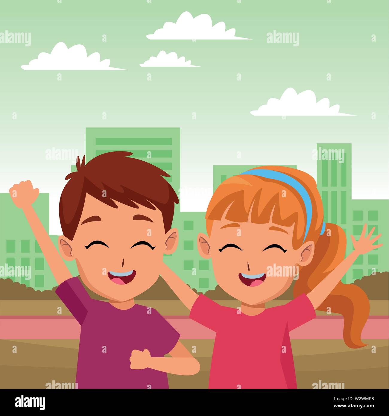 Cute Kids Playing In The Park Cartoon Stock Vector Art Illustration Vector Image 259949939 Alamy