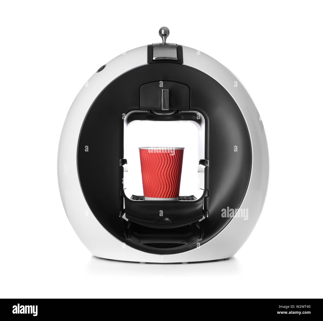 Modern coffee machine with cup on white background Stock Photo - Alamy