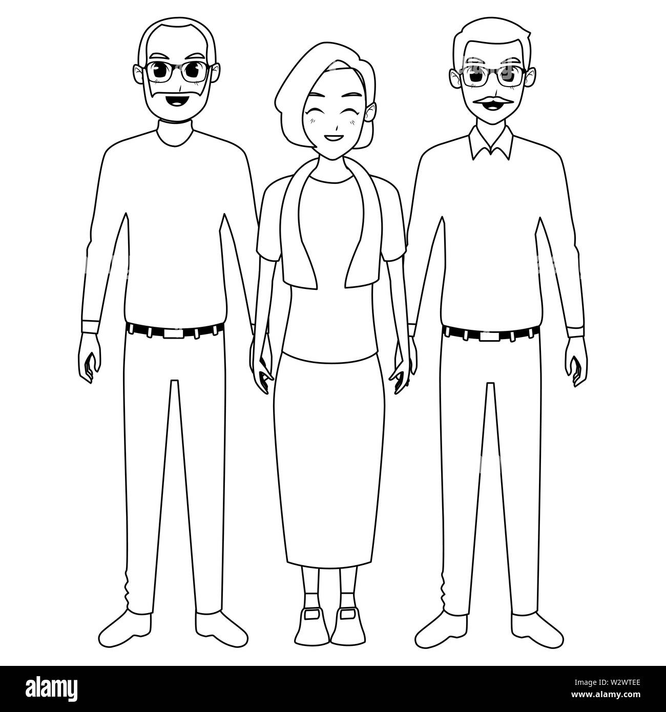 old people smiling and happy in black and white Stock Vector Image