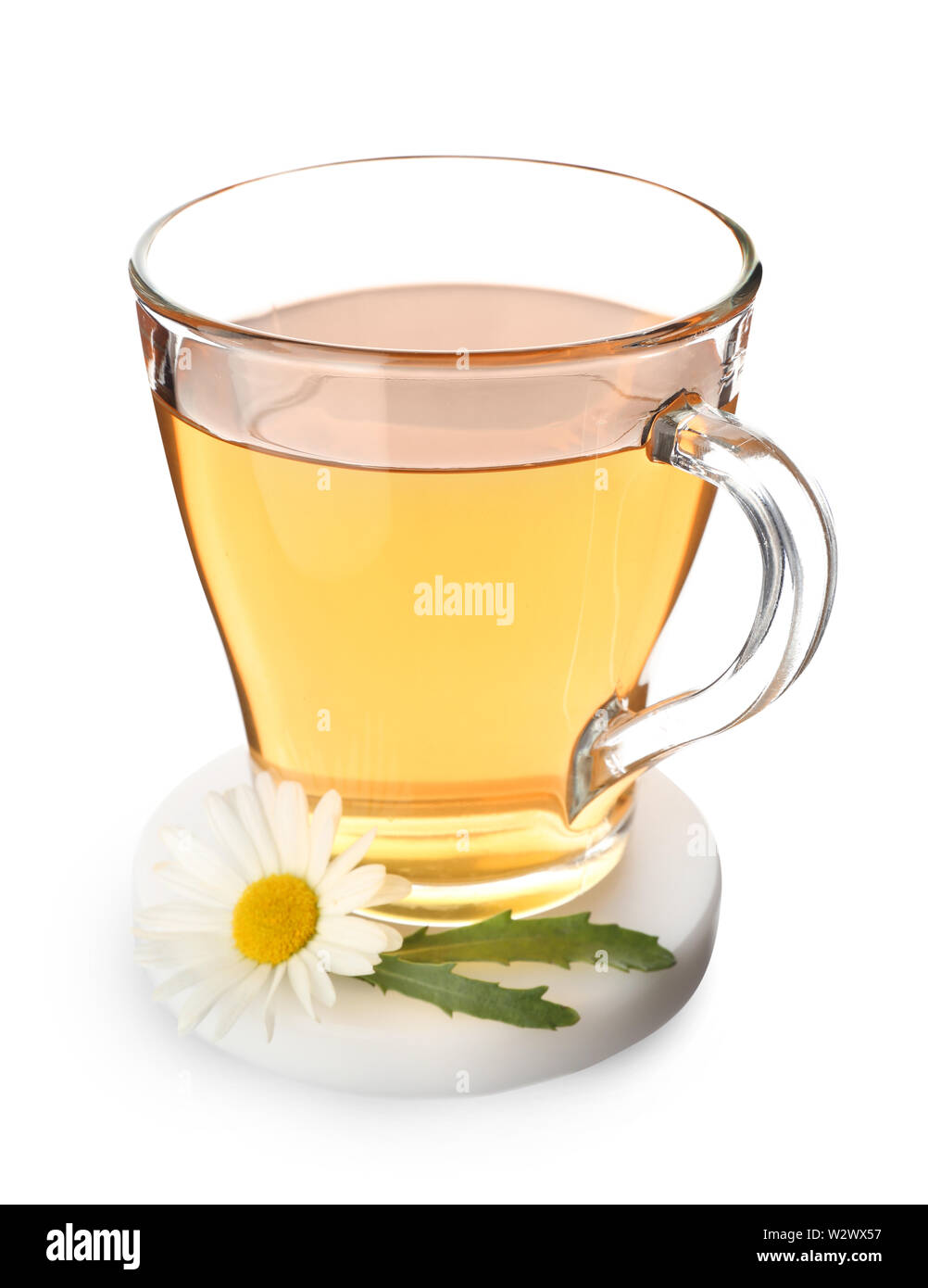 Cup of hot chamomile tea on white background Stock Photo - Alamy