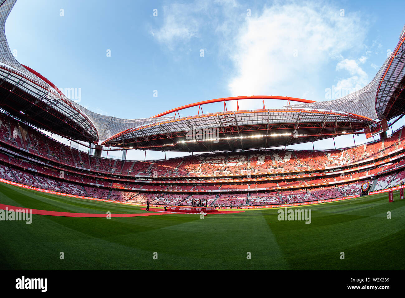 Lisbon, Portugal. 10th July, 2019. EDITOR NOTES: (Photo taken with a fish eye lens) Benfica Stadium, before the Pre-Season football match 2019/2020 between SL Benfica vs Royal Sporting Club Anderlecht.(Final score: SL Benfica 1 - 2 Royal Sporting Club Anderlecht) Credit: SOPA Images Limited/Alamy Live News Stock Photo