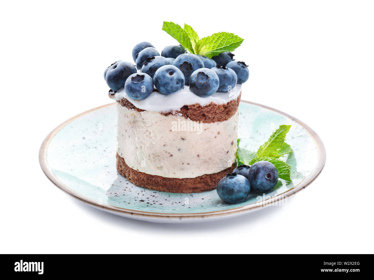 Tasty blueberry cake on white background Stock Photo - Alamy