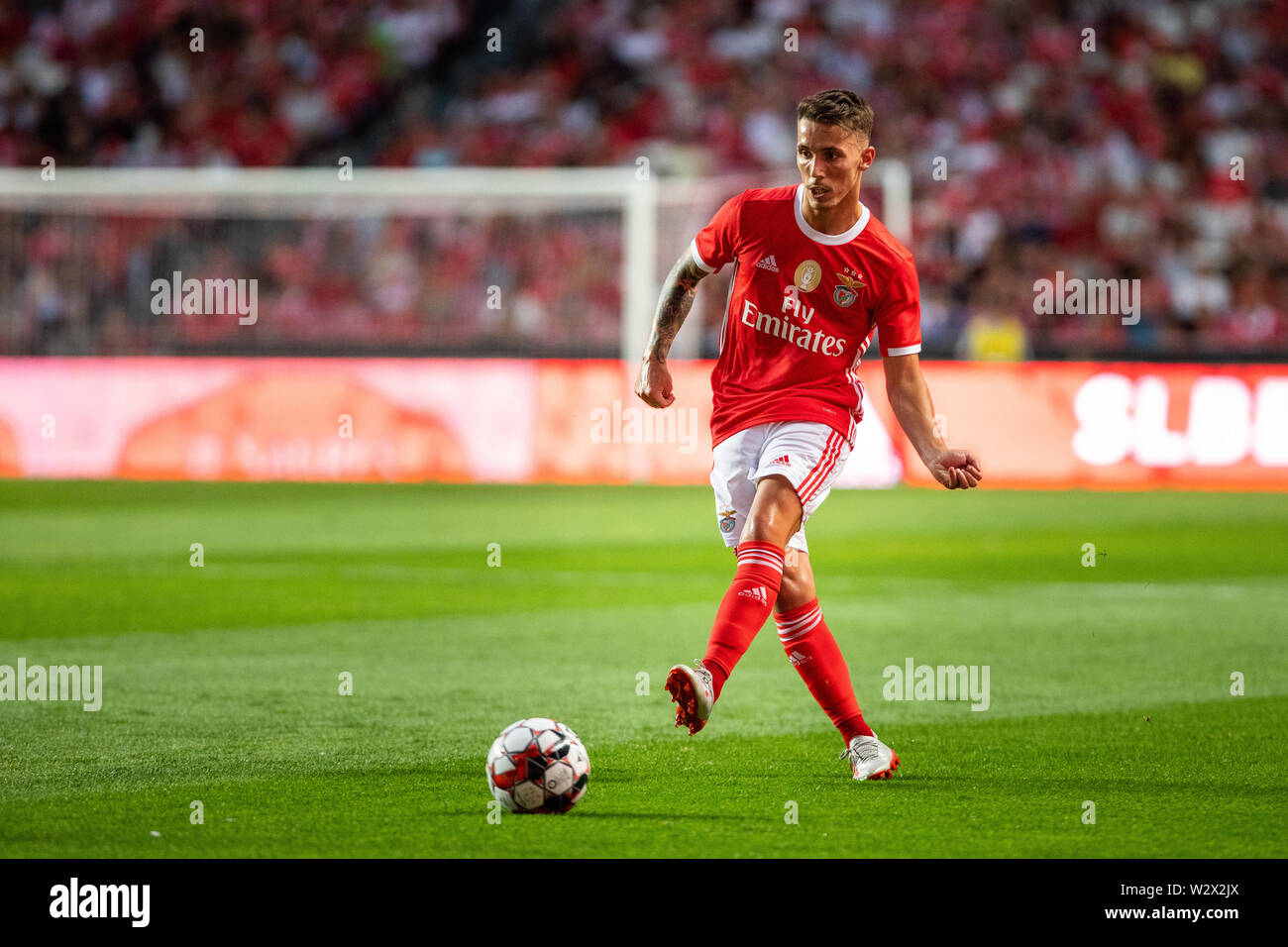 Lisbon, Portugal. 10th July, 2019. Alex Grimaldo of SL Benfica in action during the Pre-Season football match 2019/2020 between SL Benfica vs Royal Sporting Club Anderlecht. (Final score: SL Benfica 1 - 2 Royal Sporting Club Anderlecht) Credit: SOPA Images Limited/Alamy Live News Stock Photo