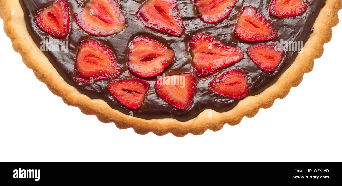 Tasty chocolate cake with strawberry on white background Stock Photo ...