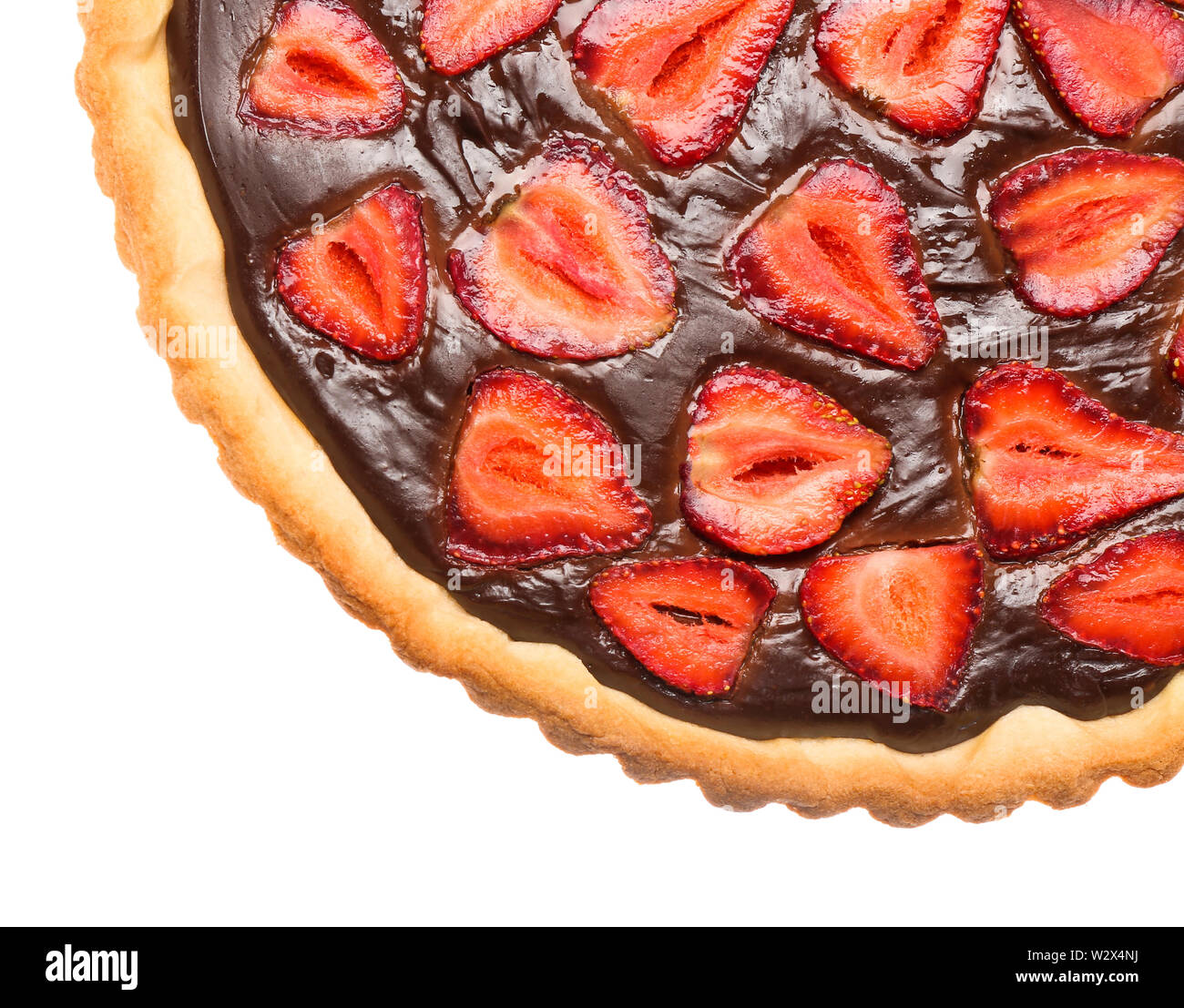 Tasty chocolate cake with strawberry on white background Stock Photo ...
