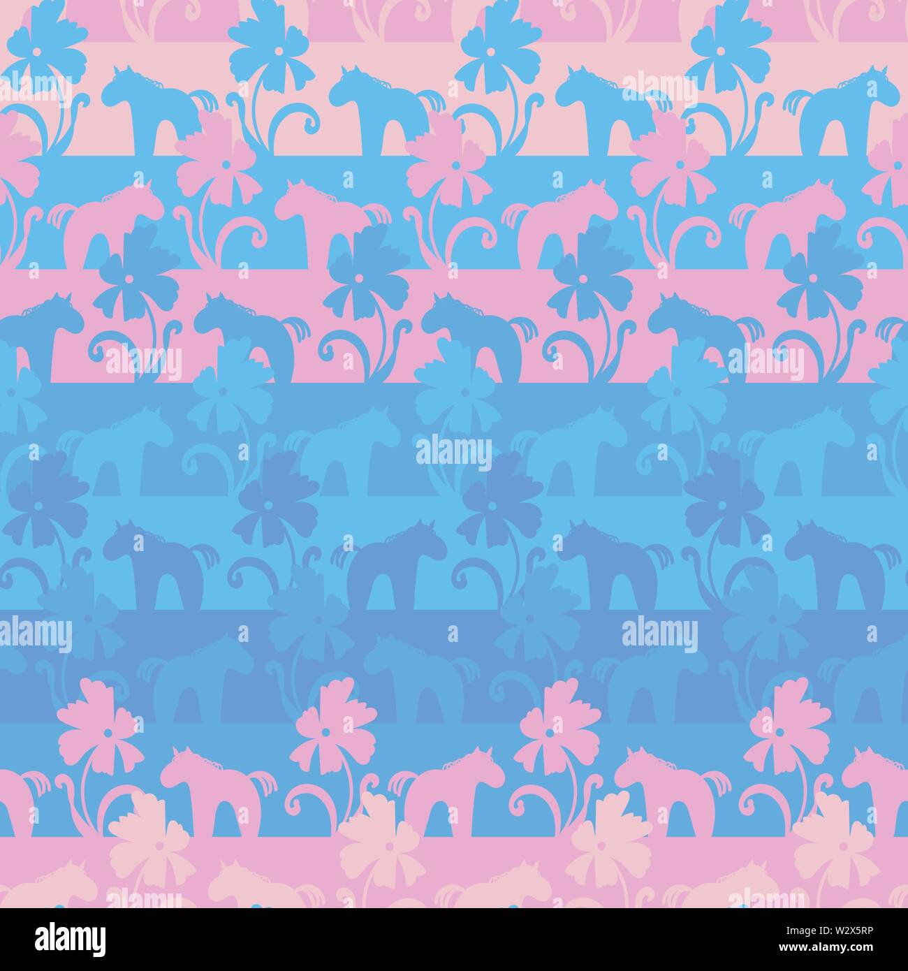 seamless vector striped pattern with pink and blue unicorns and flowers ...