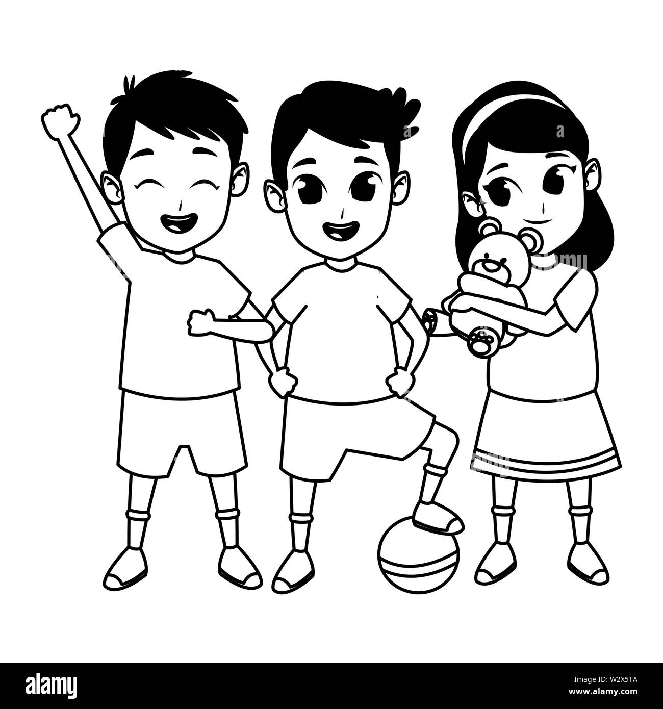 Kids friends playing and smiling cartoons in black and white Stock Vector  Image & Art - Alamy
