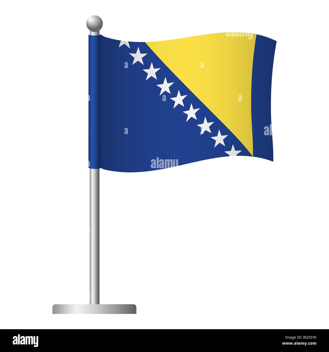 Bosnia and Herzegovina flag on pole. Metal flagpole. National flag of ...
