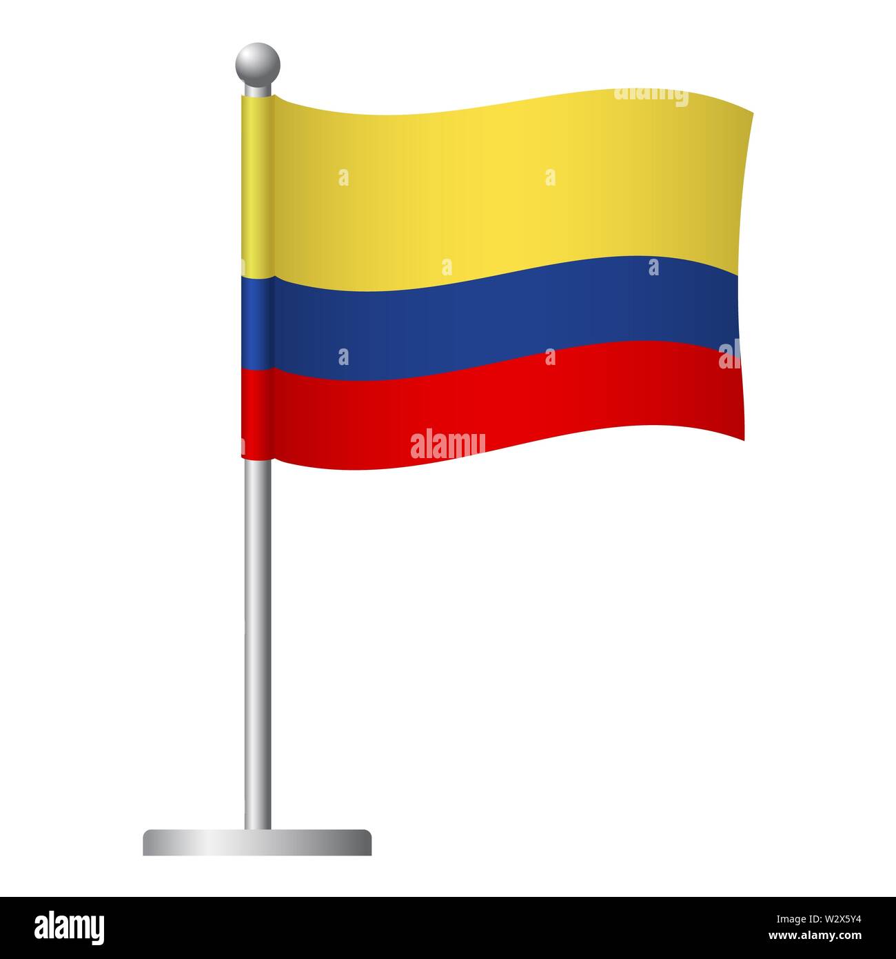 Colombia flag on pole. Metal flagpole. National flag of Colombia  illustration Stock Photo
