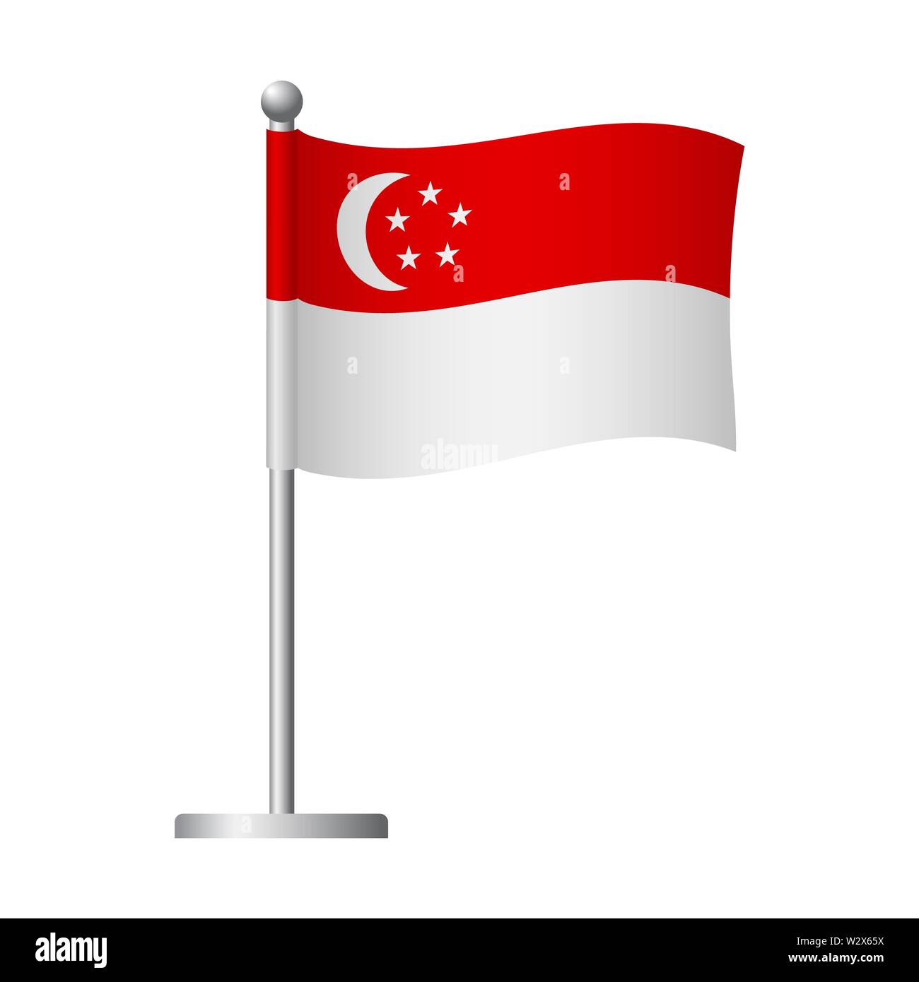 Singapore flag on pole. Metal flagpole. National flag of Singapore