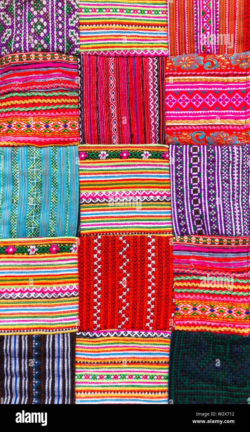 Patchwork quilt in asian multicolor style Stock Photo