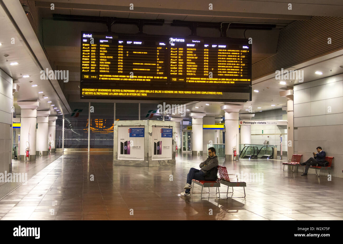 Bologna, Italy 03 MAY, 2018 Bologna Main train station timetable board